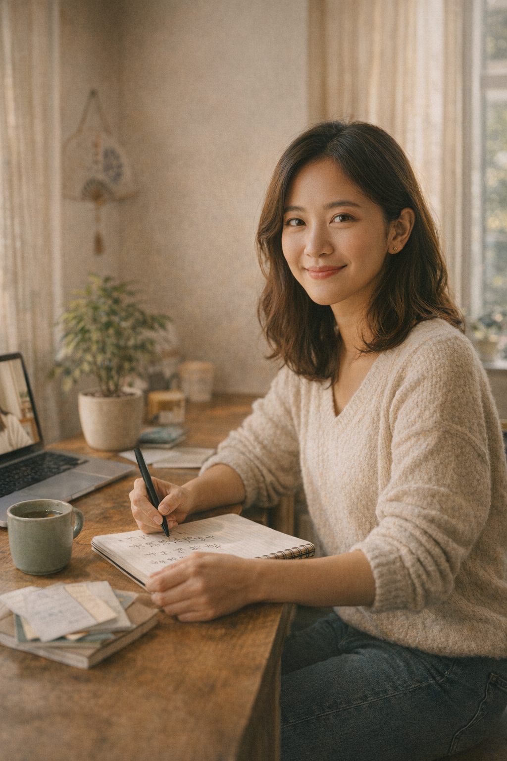 A Korean tutor preparing lesson notes